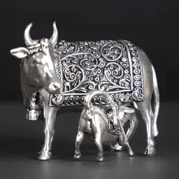 Exotic India Silver-Toned Cow and Calf Brass Idol Showpiece image 2