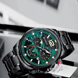 Curren Men Brass Dial & Stainless Steel Bracelet Style Straps Analogue Watch CR-8395-Black Green-image-92