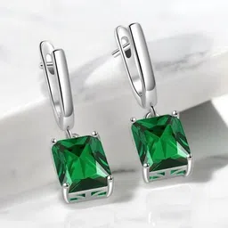 MYKI Stainless Steel Silver Plated Cubic Zirconia Studded Square Shaped Drop Earrings image 4
