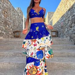 JC Mode Printed Shoulder Straps Top With Skirt-picture-19