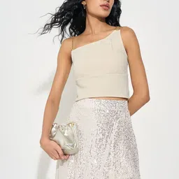 People Women One Shoulder Crop Top-image-1