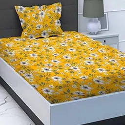 Aura Yellow & White Floral Printed 144 TC Microfiber Single Bedsheet Set 1.52 m x 2.28 m image 1