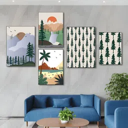 nestroots Green & Blue 5 Pieces Canvas Wall Paintings-image-25