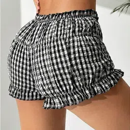 LULU & SKY Women Checked High-Rise Smocked Shorts image 5