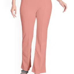 SRISARAS Women Bootcut Pleated Mid-Rise Cotton Trousers-image-1