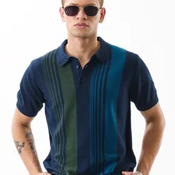 Snitch Men Striped Polo Collar Slim Fit T-shirt-picture-23