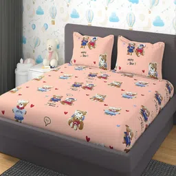 Bedirah Living Peach-Coloured Cartoon Characters 210 TC Bedsheet with 2 Pillow Covers image 5