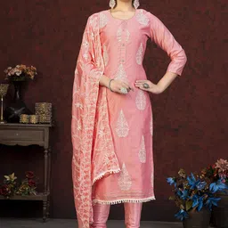 SHADOW & SAINING Floral Embroidered Gotta Patti Chanderi Cotton Unstitched Dress Material-picture-18