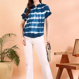 Chandbaali Women Tie and Dye Dyed Mandarin Collar Extended Sleeves Regular Top image 3