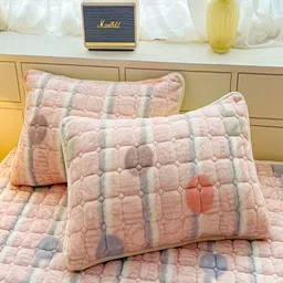 JC HOME Pink & Blue Geometric 150 TC Single Bedsheet with 1 Pillow Covers image 2