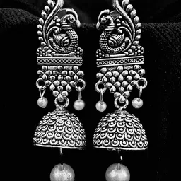 ANNORA INTERNATIONAL Silver Alloy Oxidised Jhumkas image 4
