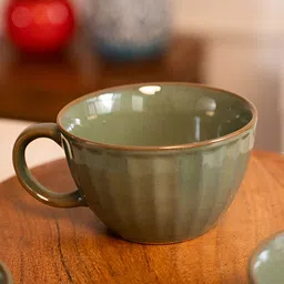 ARAVALII Quetzal Green & Brown 2 Pieces Textured Ceramic Glossy Mugs 250ml Each image 4