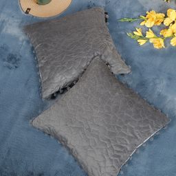 HOSTA HOMES Grey 2 Pieces Geometric Velvet Square Cushion Covers-picture-35