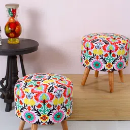 Shadowkart 2 Pieces Red & Green Printed Wooden Pouffes Ottomans-picture-44