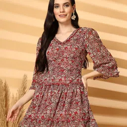 aayu Floral Printed Bell Sleeve Georgette Fit & Flare Dress-image-42