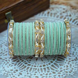 Wedding Chuda by Hitesh Bangles Set Of 2 Stones Studded And Pearls Beaded Bangles-picture-9