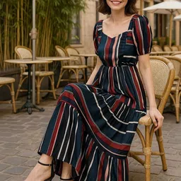 Moda Rapido Women Navy Blue Polyester Fit and Flare Dresses-picture-34