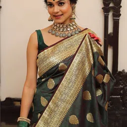 SANISA Woven Design Zari Silk Blend Handloom Saree image 2