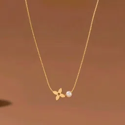 Jewels Galaxy Stainless Steel Gold Plated Pearls Beaded Floral Shaped Pendant with Chain-picture-36