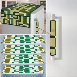 E-Retailer 6Pc White & Green Printed Waterproof 3-Layered Refrigerator Covers With Pockets-picture-54