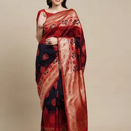Mitera Woven Design Zari Silk Blend Kanjeevaram Saree-image-76