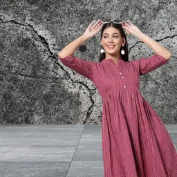 kfashiob Women Fit and Flare Maroon Midi/Calf Length Dress image 3