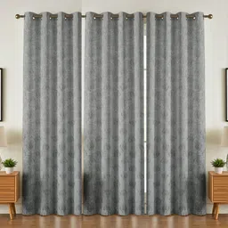 GEET CREATIONS Grey Set of 3 Floral Room Darkening Long Door Curtain-image-26