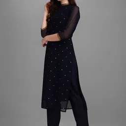 DIVASTRI Floral Embroidered Sequinned Kurta With Trouser image 2