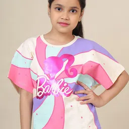Kids Ville Girls Barbie Printed Pure Cotton Oversized Fit T-Shirt image 1