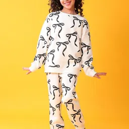 Anthrilo Girls Bow Printed Long Sleeves Sweatshirt With Joggers-picture-12