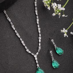 NVR Women Silver-Plated American Diamond-Studded Jewellery Set-picture-9
