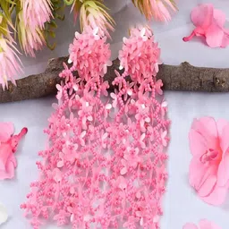 Vientiq Gold-Plated Artificial Beads Beaded Tasseled Contemporary Drop Earrings image 3