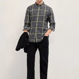THE BEAR HOUSE Men Slim Fit Tartan Checked Button-Down Collar Cotton Casual Shirt-picture-36