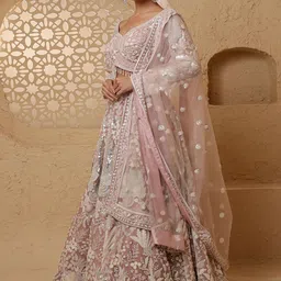 MILU MADAN Women Embroidered V Neck Sequinned Semi-Stitched Lehenga & Blouse With Dupatta-picture-12