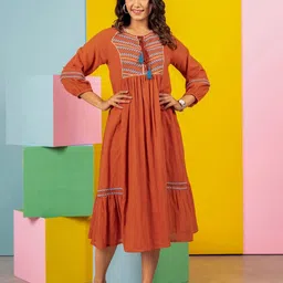 MISRI Women Bell Sleeve A-Line Midi Dress-picture-12