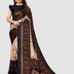 sareyavella Ajrak Block Poly Chiffon Printed Designer Maheshwari Saree-image-0