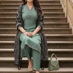 MINGORA Women Ethnic Motifs Regular Thread Work Kurta with Trousers & With Dupatta image 4