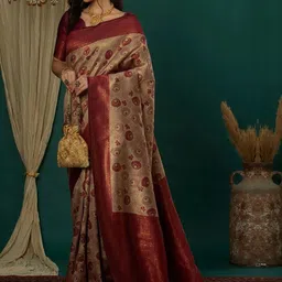 Snofi Creation Women Floral Printed Zari Kanjeevaram Saree-image-44