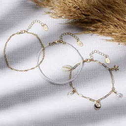 Accessorize London Set Of 3 Pearls Charm Anklets-image-59