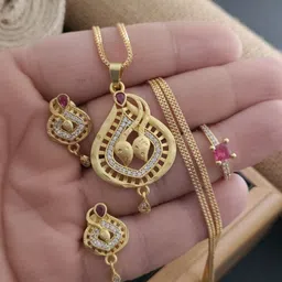 OM KRISHIV COLLECTION Gold-Plated Stone-Studded Jewellery Set image 1