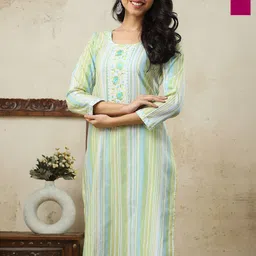 AUZAAI COLLECTION Selection Of 2 Ethnic Motifs Thread Work Round Neck Straight Kurtas-picture-11