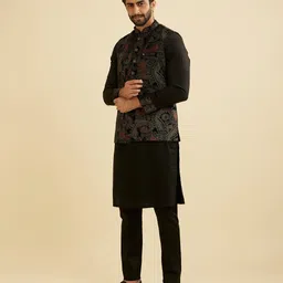 Manyavar Men Embroidered Regular Beads and Stones Velvet Kurta with Pyjamas And Jacket image 3