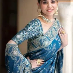 ADR CHIKANKARI Ethnic Motifs Zari Art Silk Handloom Banarasi Saree image 2