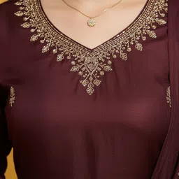 Anouk Women Ethnic Motifs Embroidered Regular Thread Work Kurta with Trousers & With Dupatta image 3