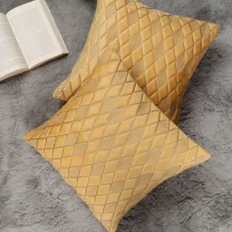 MONKDECOR Set Of 5 Yellow Velvet Square Cushion Covers image 4