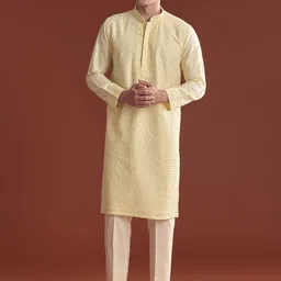 KALKI Fashion Men Ethnic Motifs Embroidered Regular Thread Work Kurta with Trousers-picture-31
