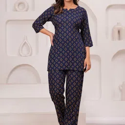 UrbanRang Printed Pure Cotton Round Neck Tunic With Trousers Co-Ords image 3