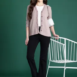 Cayman Self Design Ribbed V-Neck Woollen Sweaters image 4