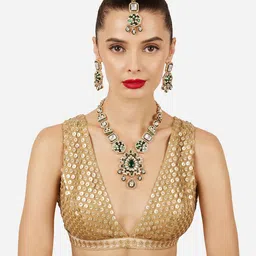 Zaveri Pearls Gold-Plated Artificial Stones Studded Meenakari Necklace & Earrings-picture-35