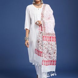 Taavi Ethnic Motifs Block Printed Cotton Linen Dupatta-picture-13